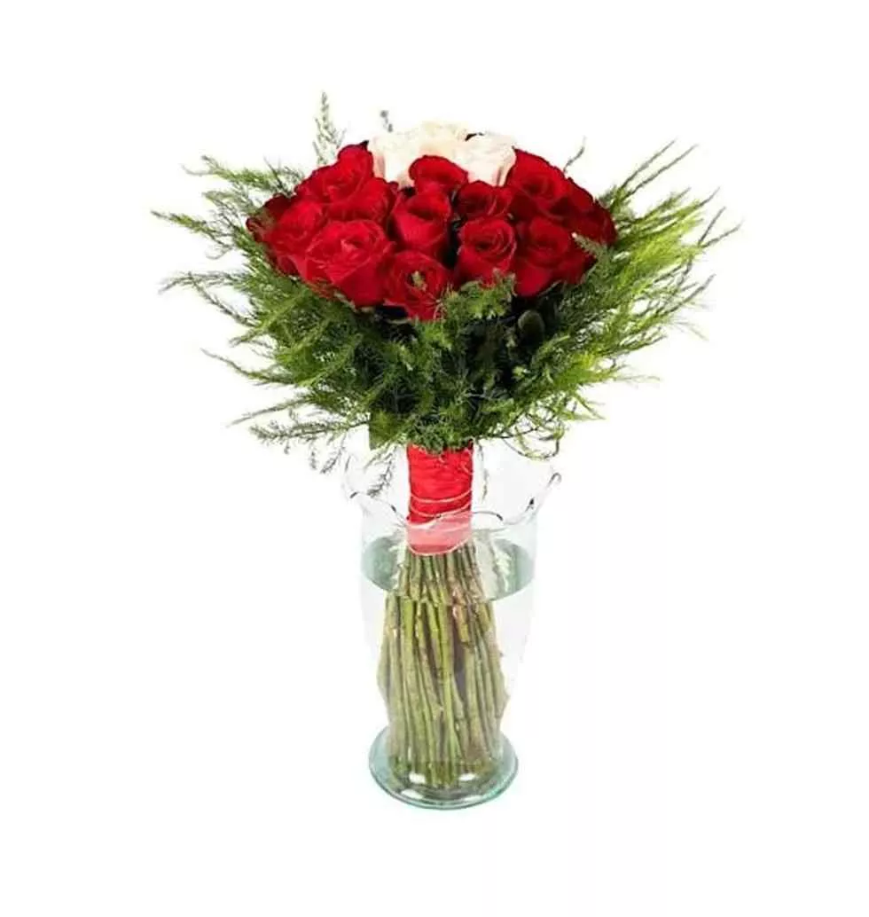 Classis Bouquet of Red N White Roses for Valentines Day