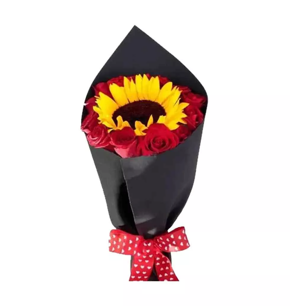 Elegant Valentine Gift of Rose N Sunflower Bouquet